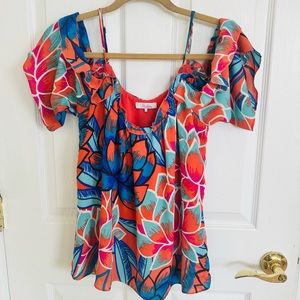 Ruffle Trim-cold shoulder blouse